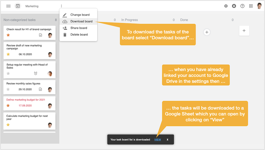 Download task of a task board