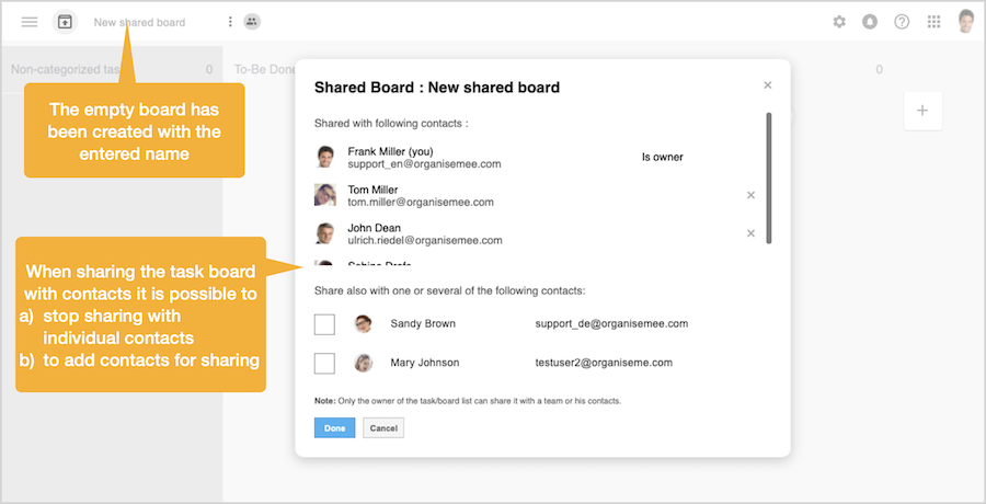 The new shared task board has been created based on an existing task list