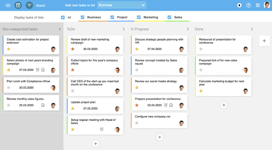 My Task Boardwith tasks with task list color