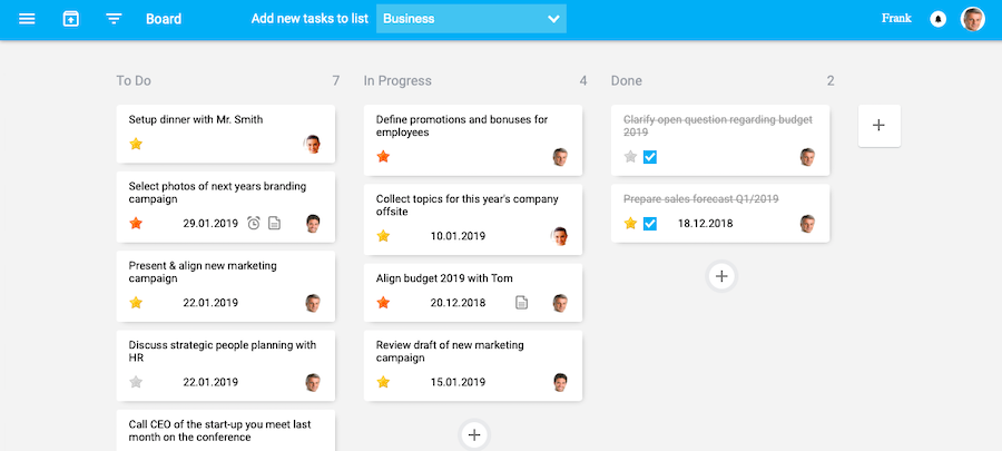Task Boards - Default categories for displaying the completion status