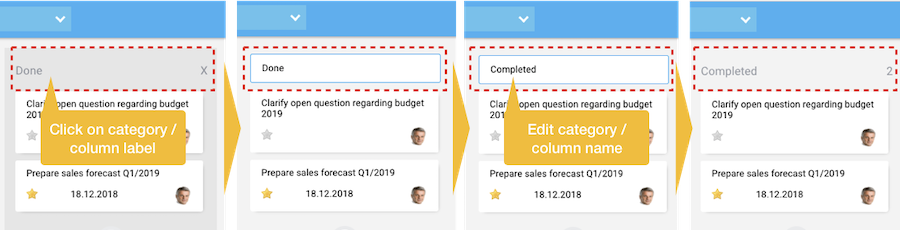 Task board - Change category / column label