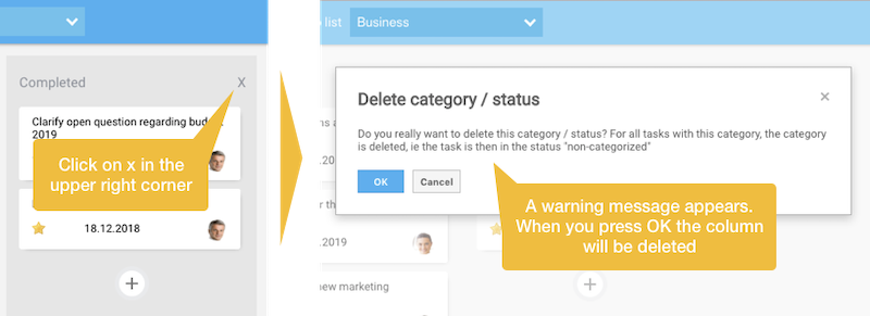 Task board - Delete category / column