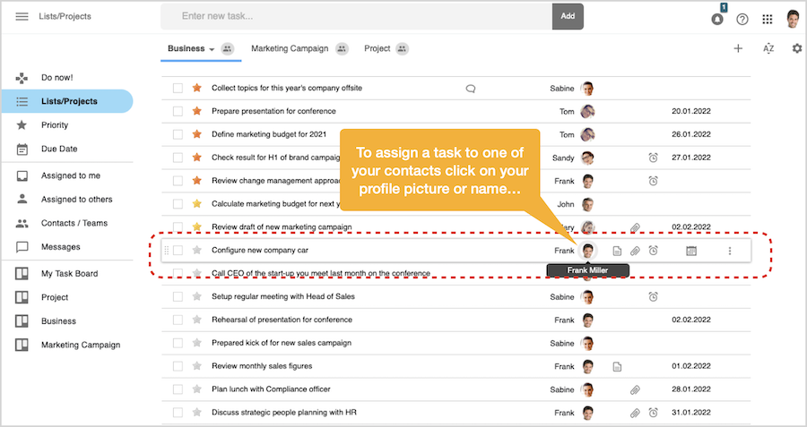 Assign task - click on responsible icon