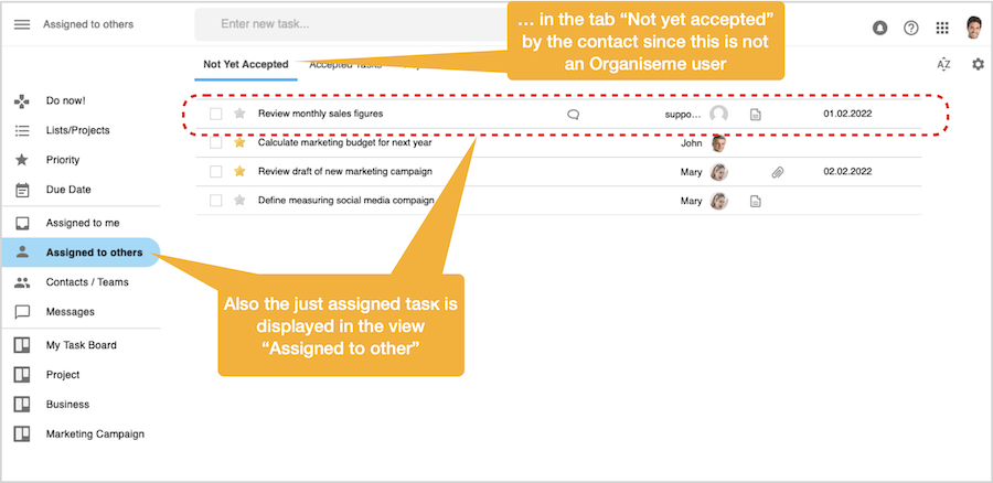 Assing task - Task displayed in Assigned to other view