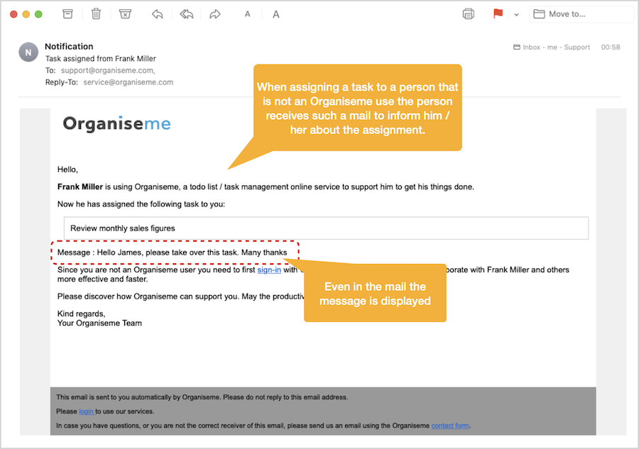 Assing task - Non-Organiseme user receives mail about assignment of task