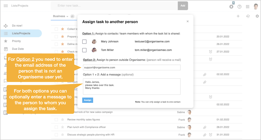 Assing task - Option 2 assign task to non-Organiseme user