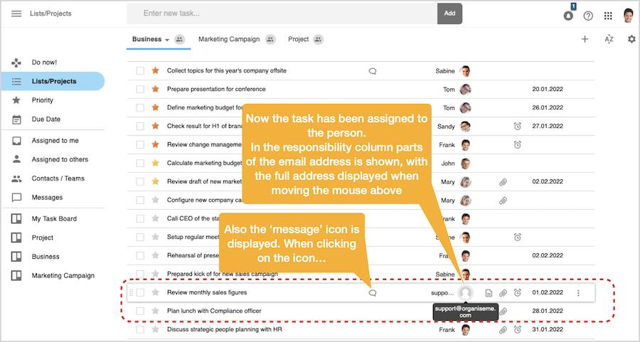 Assing task - Task assigned to non-Organiseme user