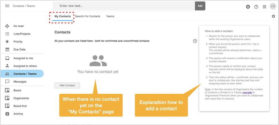 Empty My Contacts page