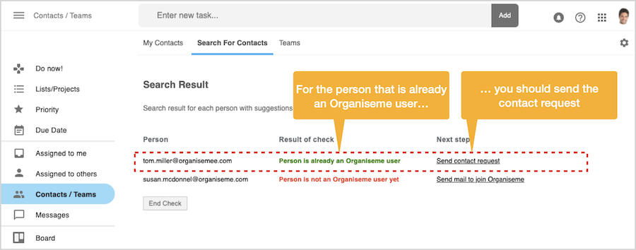 Send Contacts request