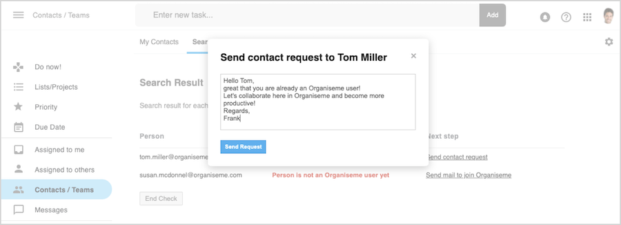 Send Contacts request