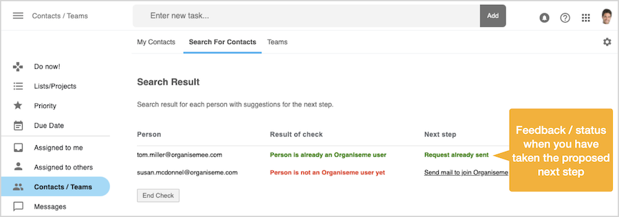 Send Contacts request