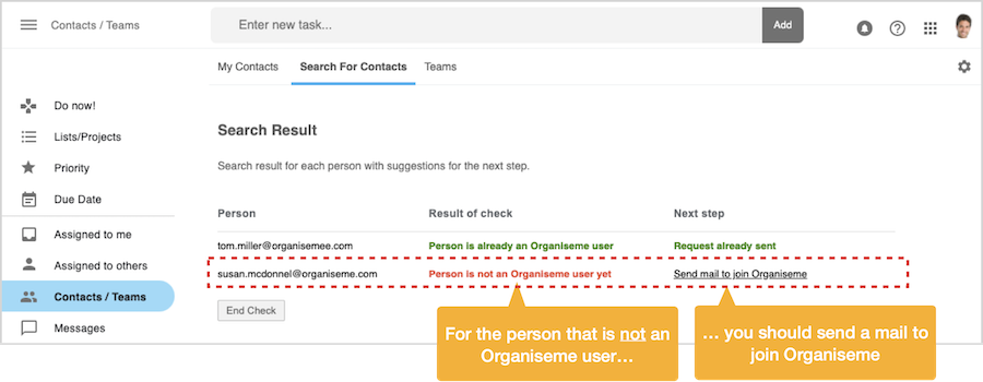 Send Contacts request