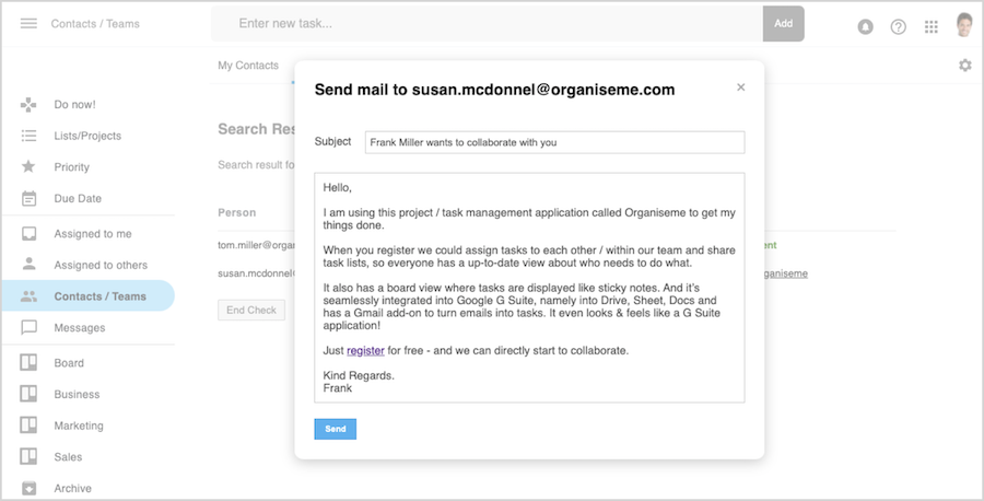 Send Contacts request