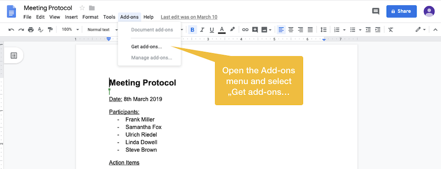 Initiate installing Organiseme Docs Add-on