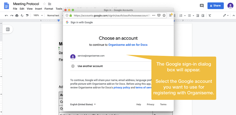Initiate installing Organiseme Docs Add-on