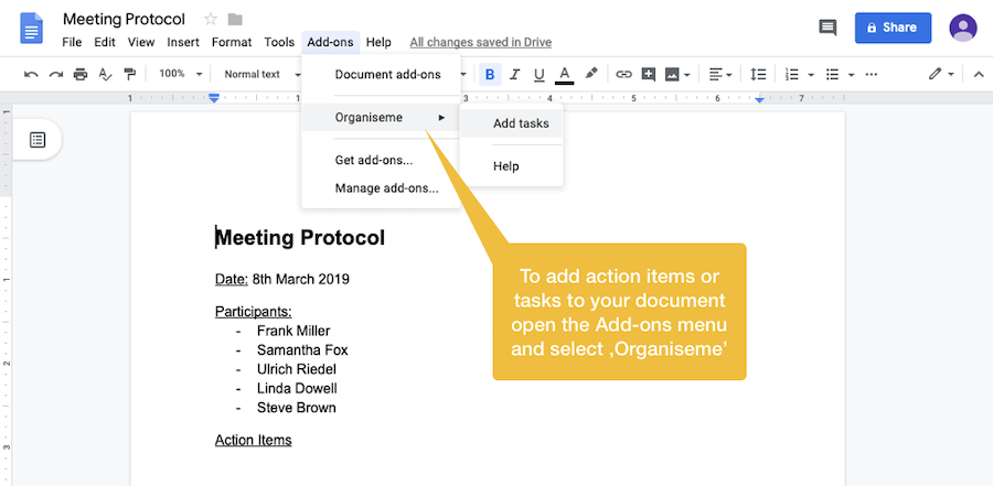 Starting Organiseme Docs Add-on