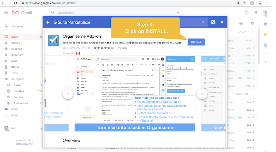 Initiate installation of the add-on