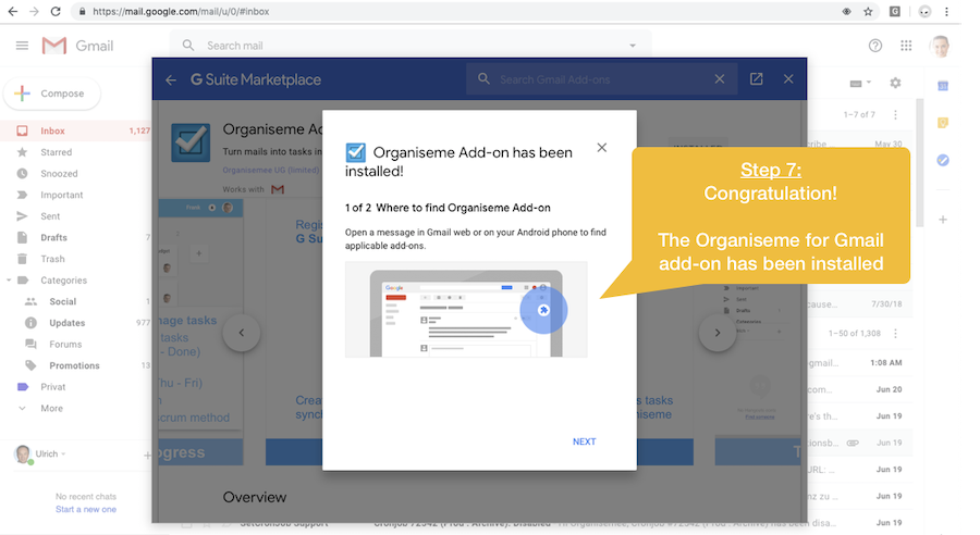 Email turned task in Organiseme
