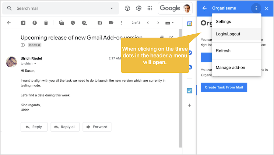 Selecting the logout option