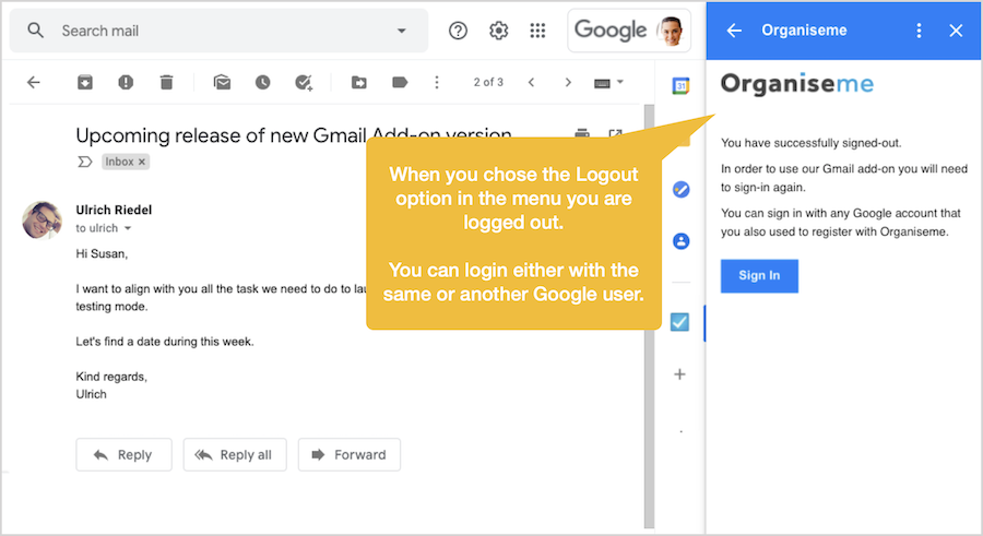 Page with user logged out