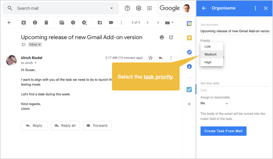 Select priority of task