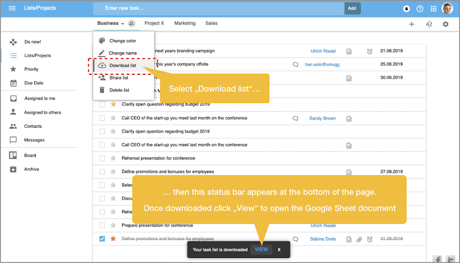 Initiate downloading of Organiseme task list