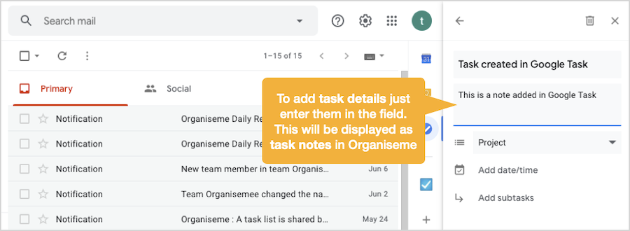 Create task in Google Calendar - 