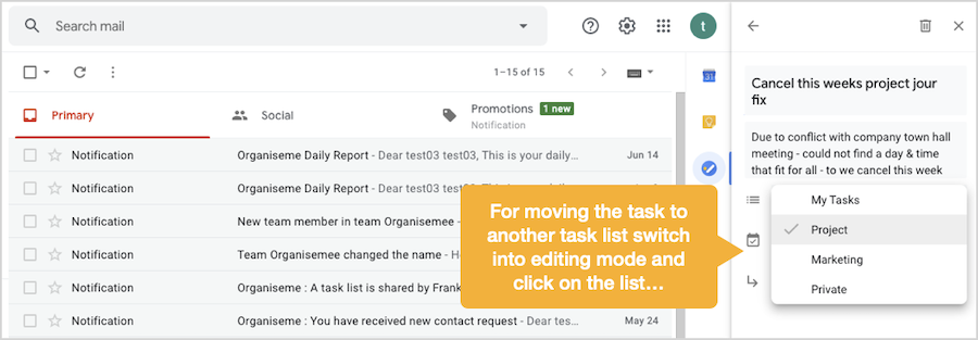 Editing Organiseme tasks in Google Tasks - move to other task list