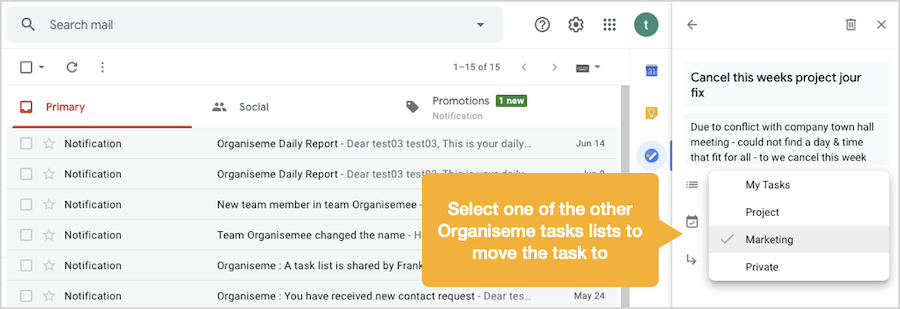 Editing Organiseme tasks in Google Tasks - move to other task list
