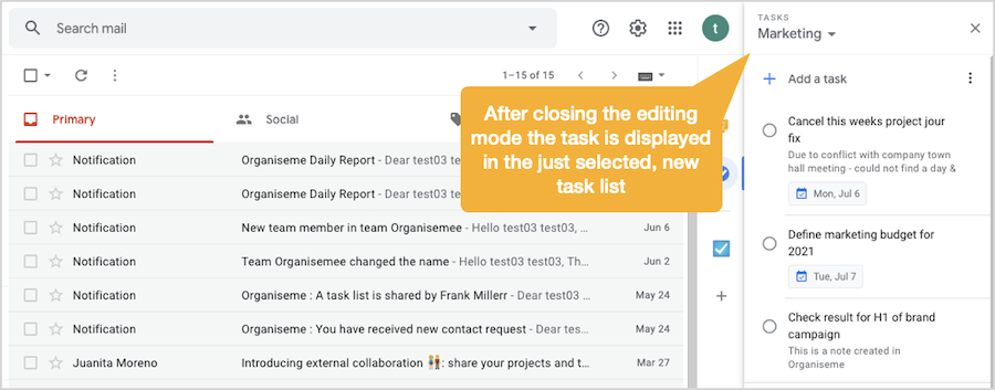 Editing Organiseme tasks in Google Tasks - move to other task list 
