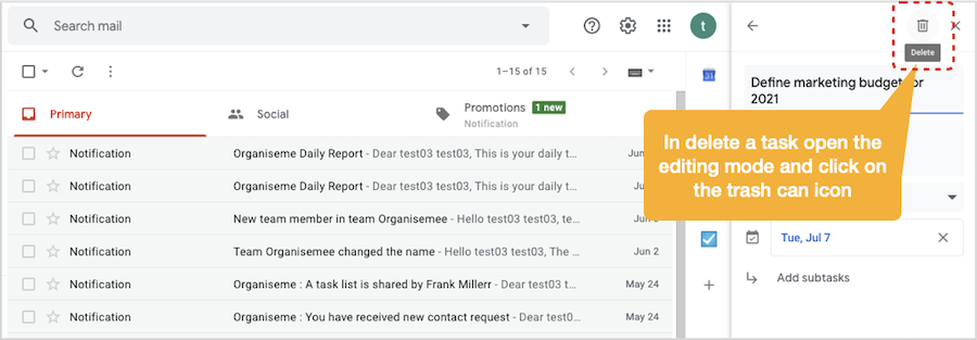 Delete Organiseme tasks in Google Tasks