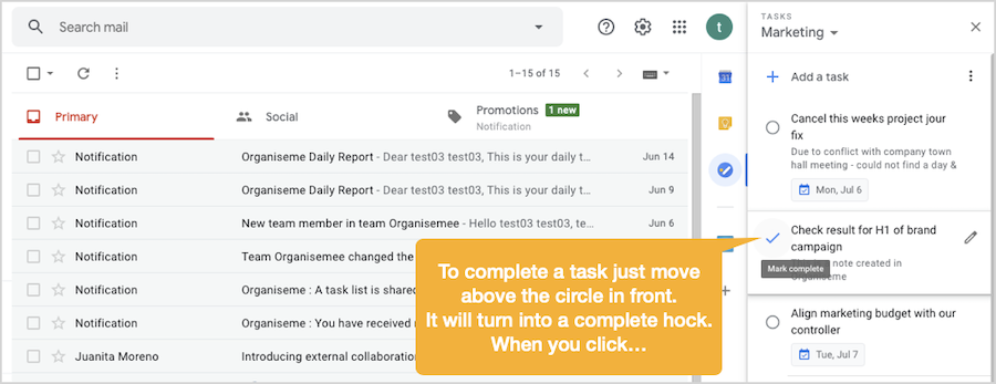 Editing Organiseme tasks in Google Tasks - complete a task