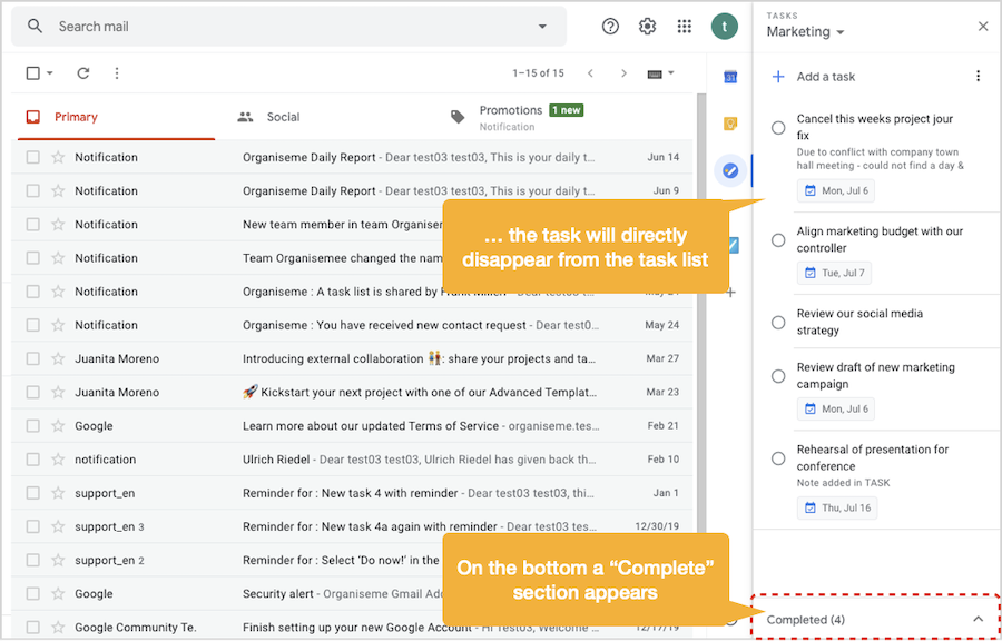 Editing Organiseme tasks in Google Tasks - complete a task