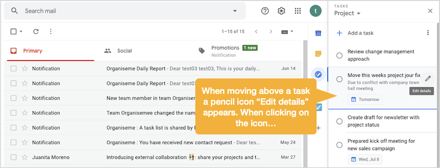Editing Organiseme tasks in Google Tasks - Initiate editing of task