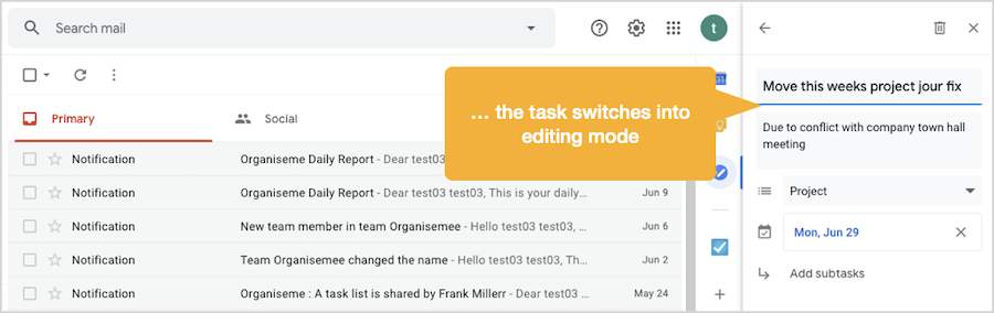 Editing Organiseme tasks in Google Tasks - Initiate editing of task