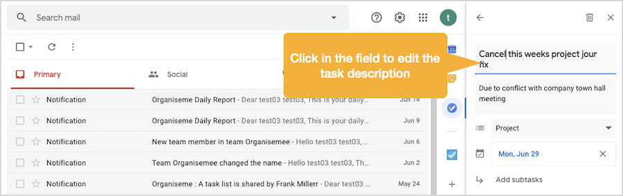 Editing Organiseme tasks in Google Tasks - Edit task description