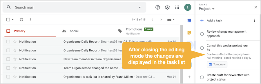 Editing Organiseme tasks in Google Tasks - Edit or enter task note