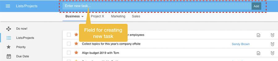 Entry field to create task