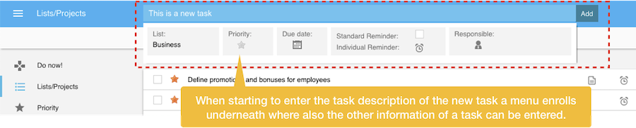 Entry field to create task