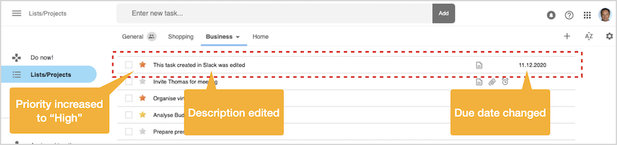 Changes on task are automatically synchronized to Organiseme