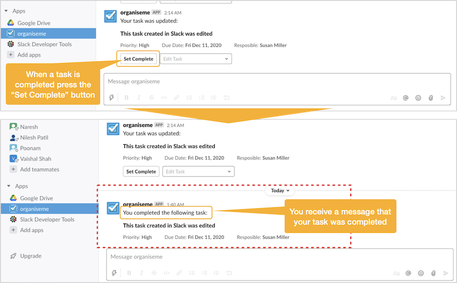 Task has been assigned to contact / team member directly in Slack