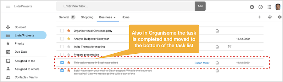 Task also set complete in Organiseme
