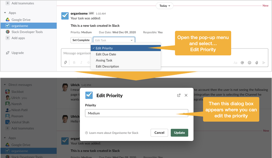 Initiate to edit the priority