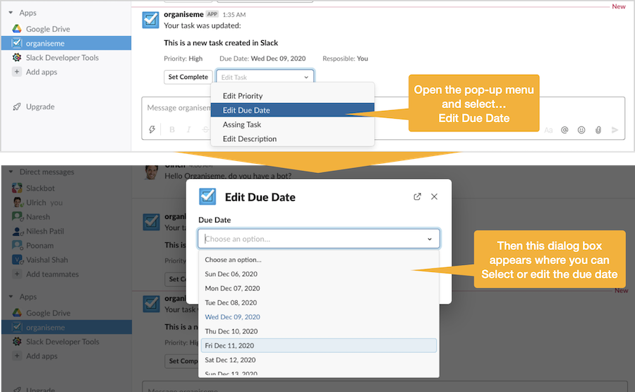 Initiate to set or edit the due date