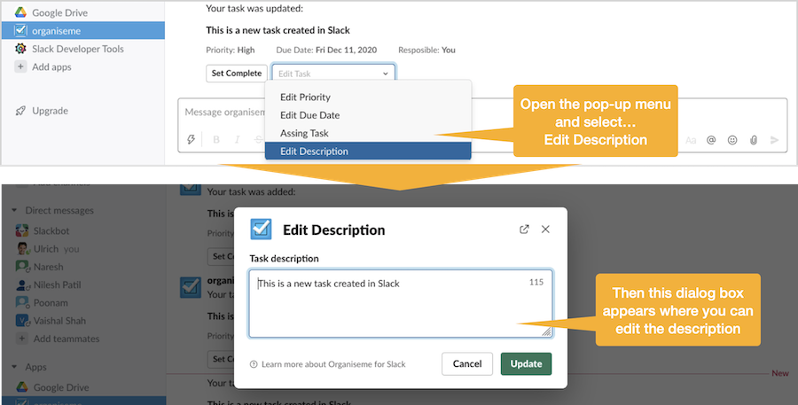 Initiate to edit the task description