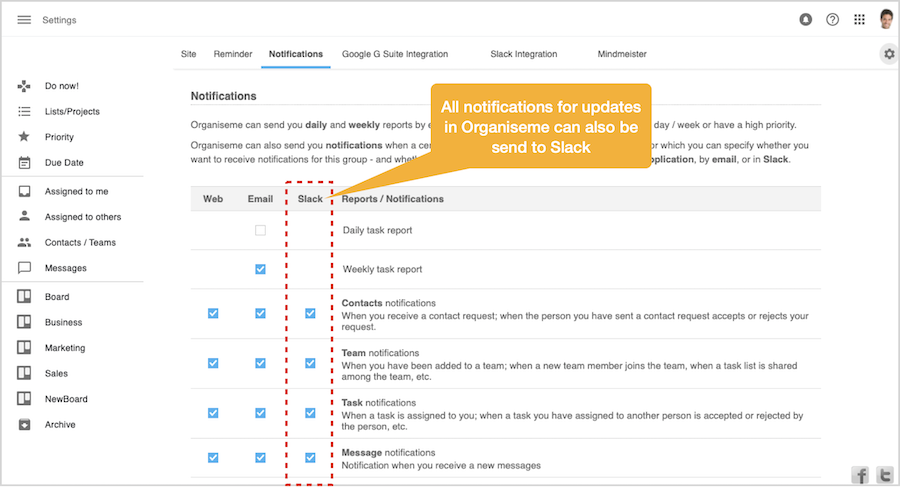 Send notifications also into your Slack account