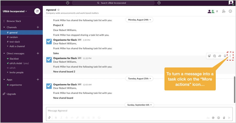 Open the More Actions menu to turn the message into a task