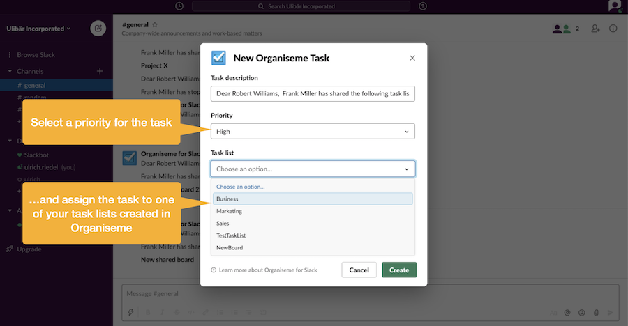 Assign the task to a task list