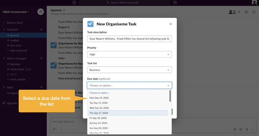 Set a due date for the task