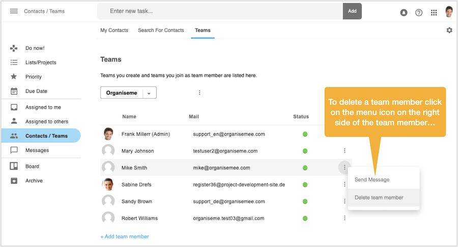 Initiate deletion of team member